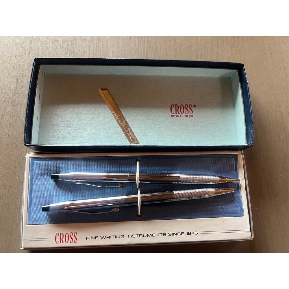 Cross Pen & Pencil Set 3501 Chrome Silver Vintage Writing Instruments Boxed